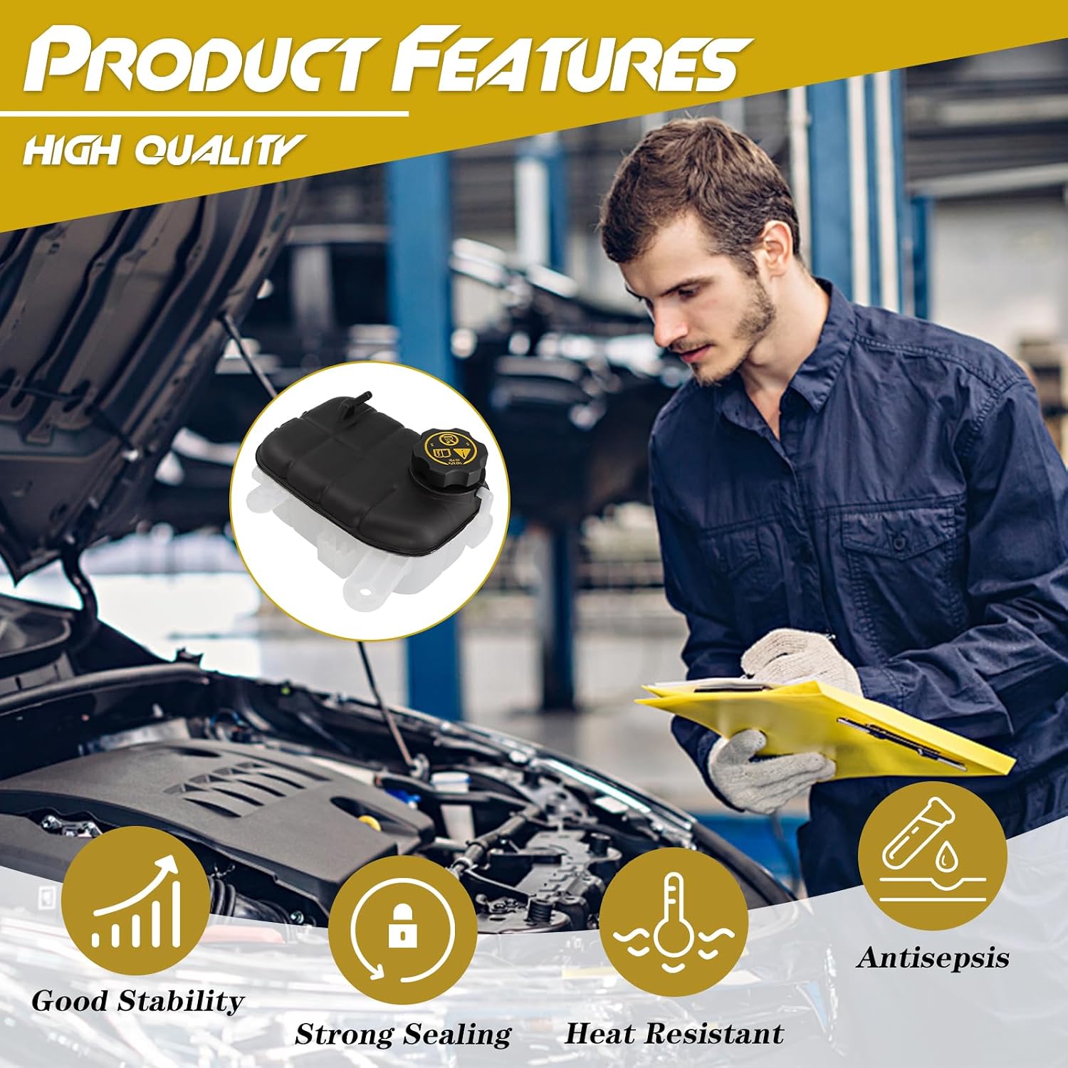 Engine Coolant Recovery Overflow Reservoir Tank with Cap, Compatible with 2013-2019 Buick Encore 1.4L, 2013-2019 Trax 1.4 L, 2013-2019 Trax 1.8 L, Replaces# 95201979 95269001