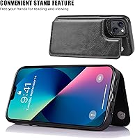 Vista 6 de Funda tipo cartera compatible con iPhone 13, funda protectora delgada con tarjetero, cuero PU con soporte y ranuras para tarjetas con un cristal