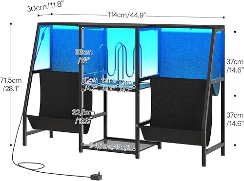 Miniatura 3 de HOOBRO Mesa de soporte para tocadiscos con luz LED, almacenamiento de discos de vinilo para 280 álbumes, estante multimedia, gabinete estéreo de