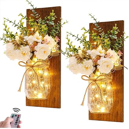 MANSAA Wall Decor | 18 Months Warranty | Home Decor Items for Hall, Wall Lights for Home Decoration, Wall Light, Wall Lamp with LED, Wall Lights for Living Room, Flowers & Remote (Set of 2) - DIY