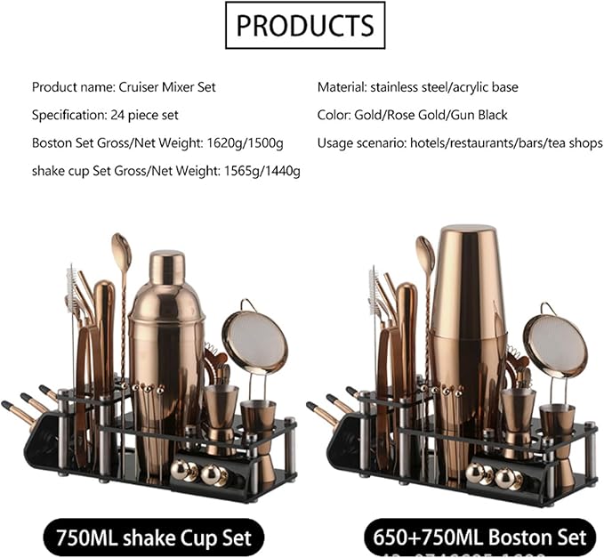 Kit de Bartender de Acero Inoxidable esmen 24 Piezas con Coctelera miniatura 4