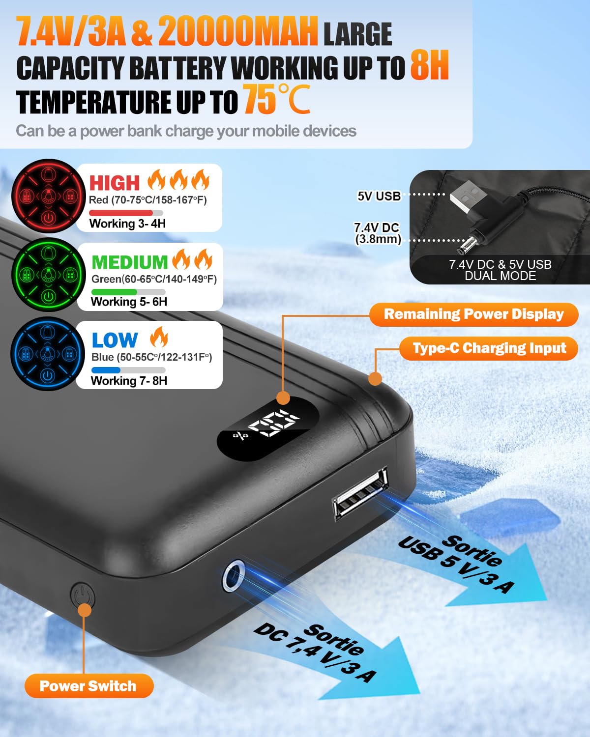 Gilet riscaldato per uomo e donna, Power Bank, 9 zone di riscaldamento e 3 livelli di temperatura regolabili, lavabile, senza maniche, con colletto alla coreana e borsa per la biancheria, per sport