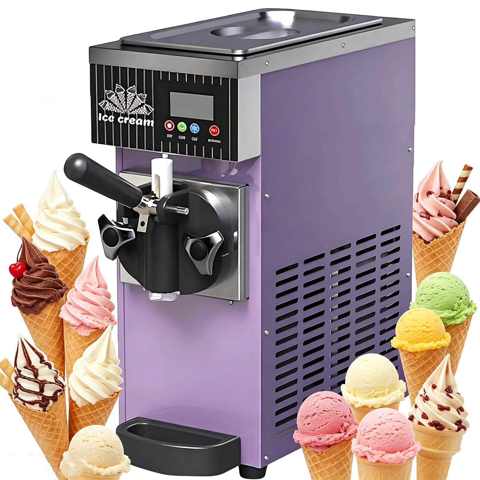 BITYCOW Multi-Use Soft Serve Ice Cream Maker, 450W Countertop Machine with 4 Optional Colors, Adjustable Hardness, 4-5L/H Production for Home, Snack Bar and Dessert Store Purple