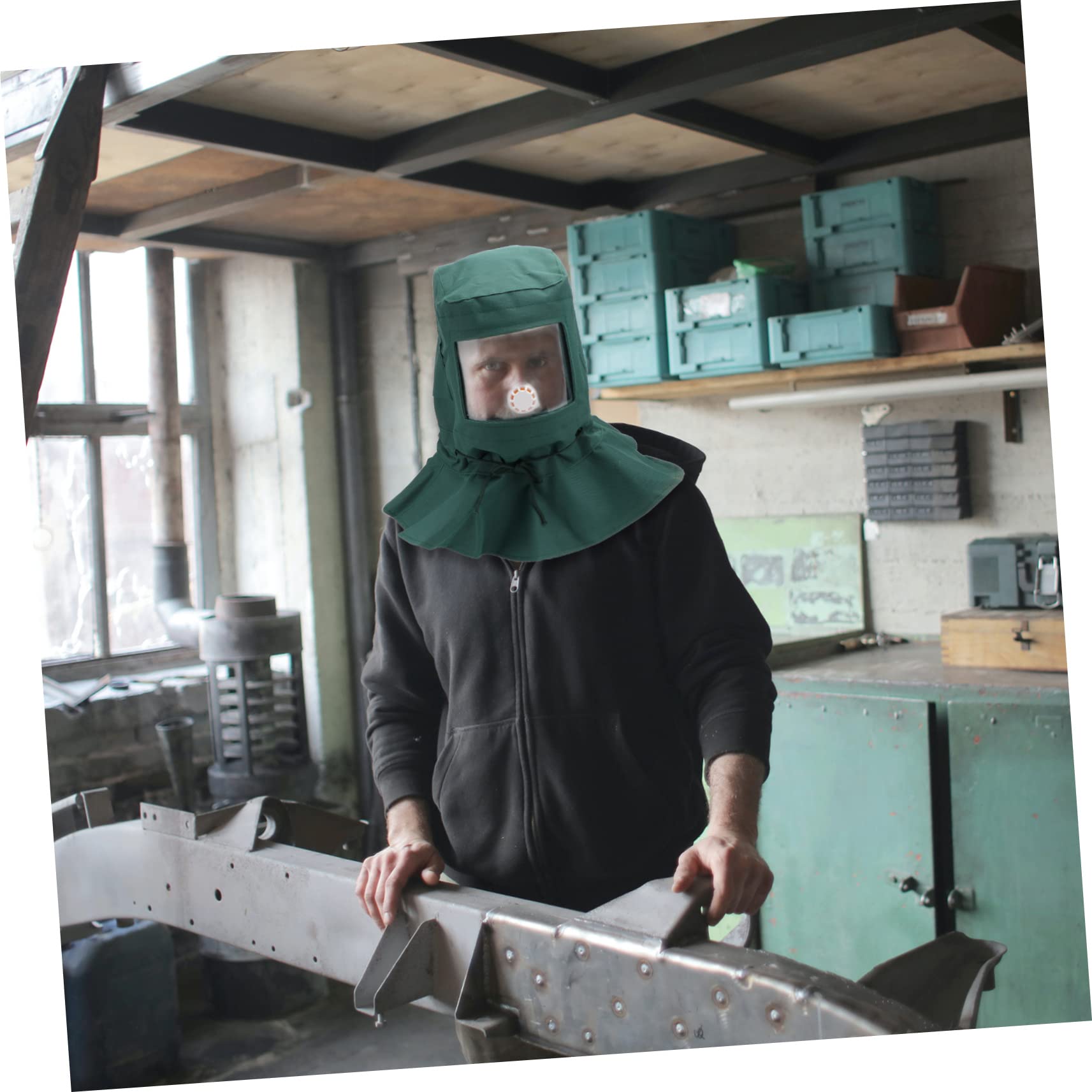 Angoily Campana de chorro de arena con protección facial completa para chorro de arena, casco protector contra el polvo para barnizadores y trabajos de lijado casco de chorro de arena