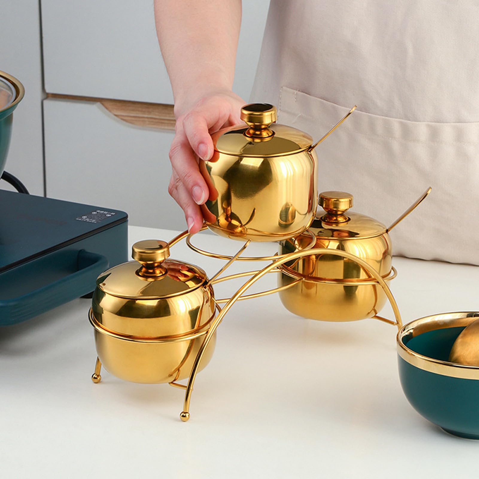 Set di tre pezzi per condimenti in acciaio inossidabile 304, bottiglia di sale e pepe in polvere da cucina, barattolo di condimento per la casa, B | bottiglia di polvere di sale e pepe da cucina