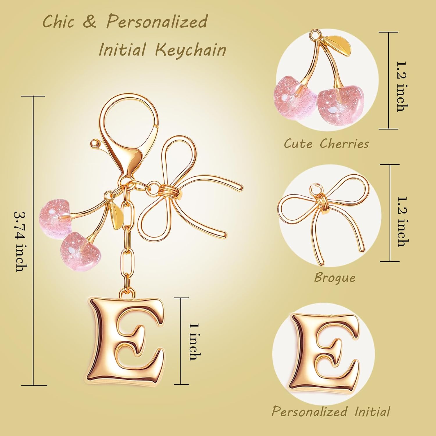 Gold Bubble Initial Keychain with Bow Cherry for Women image 2