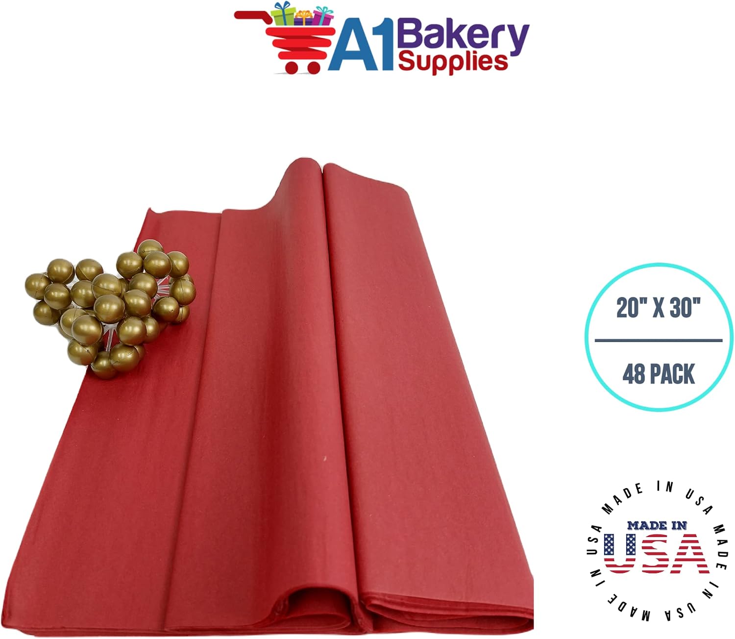 Scarlet Red Tissue Paper 20 x 30 Inch Premium Quality Gift Wrap Tissue Paper 48 Pack by A1 Bakery Supplies Made in USA