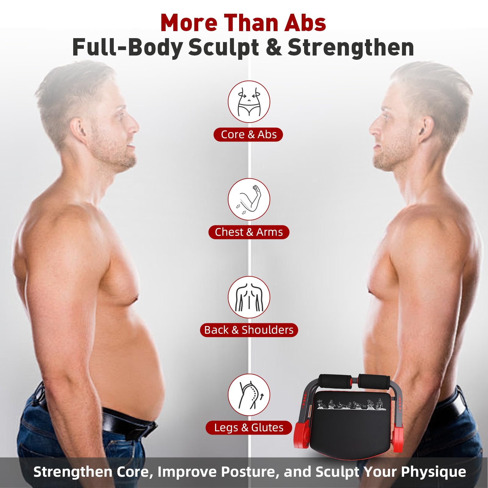 Core Bauchtrainer für Zuhause, Klappbarer Bauchroller Bauchmuskeltrainer Fitnessgeräte für Zuhause, 21-in-1 Multifunktionales Bauch Trainingsgerät, für Bauch, Beine, Arme und Core-Training
