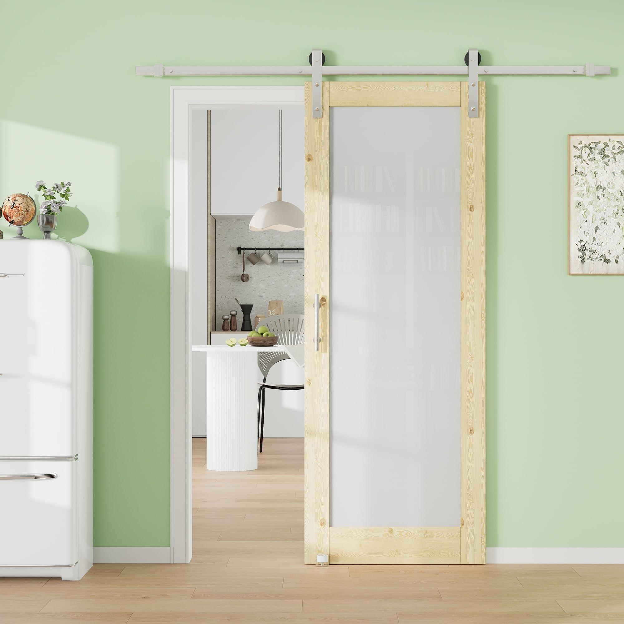 30" x 80" 3-Panel Solid Core MDF Panel Barn Door with Trimmable 72" Track