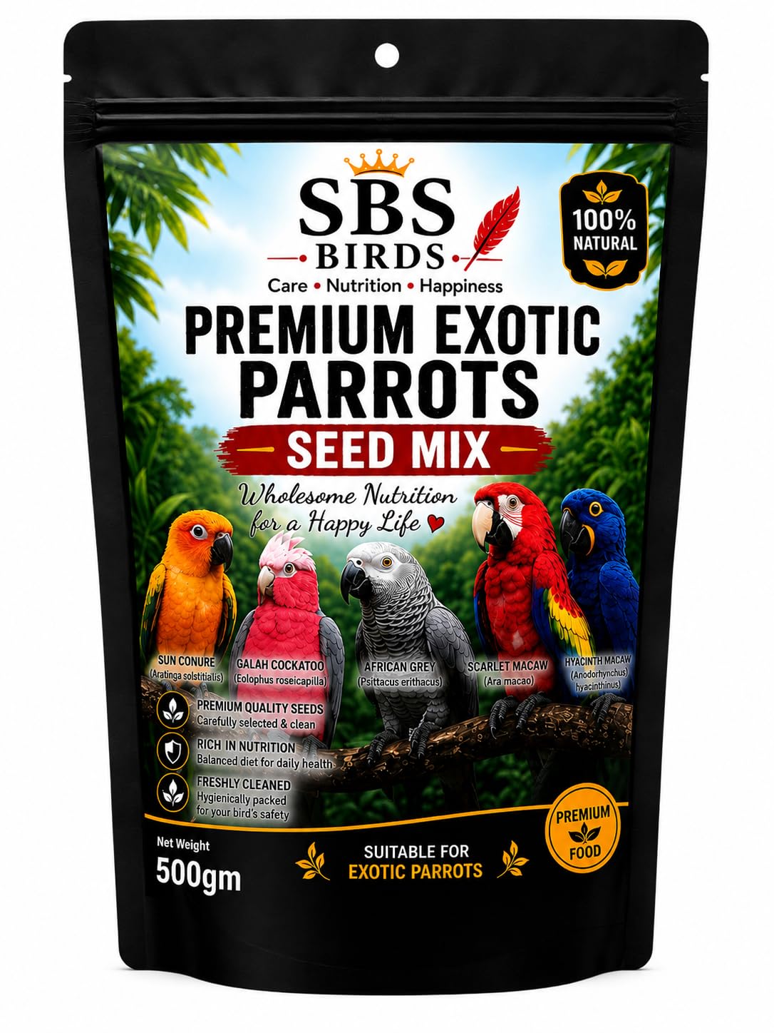 Premium Exotic Parrots Seed Mix 500gm | Suitable for Sun Conure, African Grey, Macaws, Amazon, Cockatoo, for All Life Stages-picture-31
