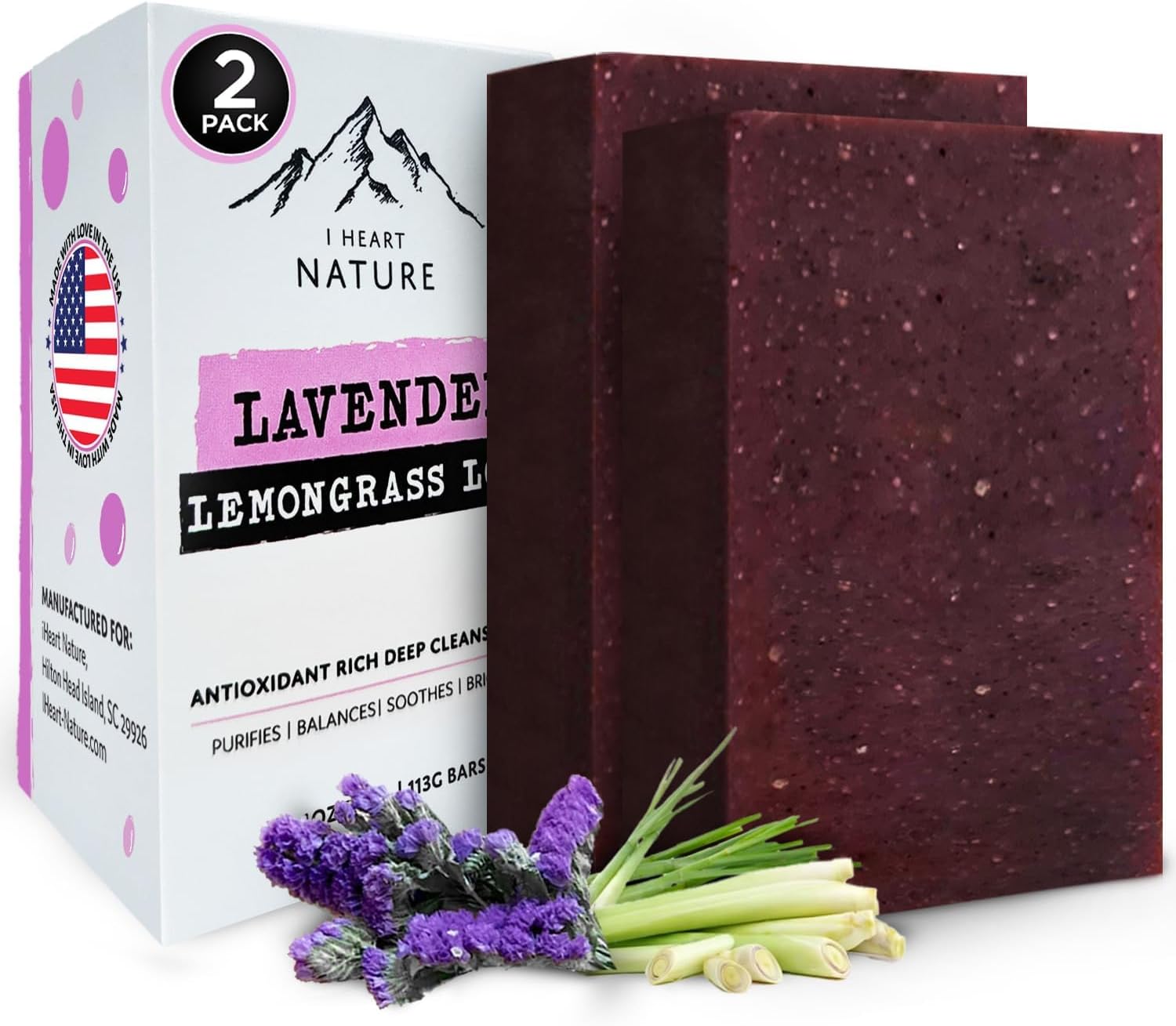 iHeart Lavender Soap Bars (2 Pack) – Deep Cleansing & Soothing for Sensitive Skin – Infused with Shea Butter & Sea Salt for Luxurious Lather & Long Lasting Freshness