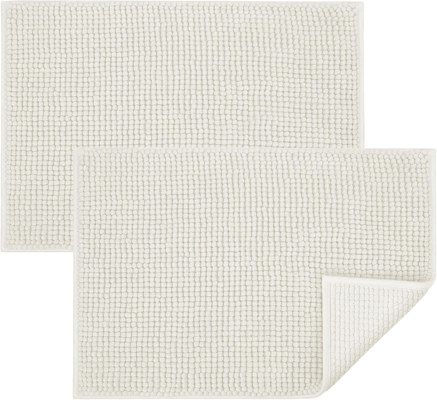Moonlight Bedding White Bath Mat Non Slip Anti Mould – 2 Pack Chenille Bathroom Mat 60x90cm Machine Washable Shower Mat — image 1