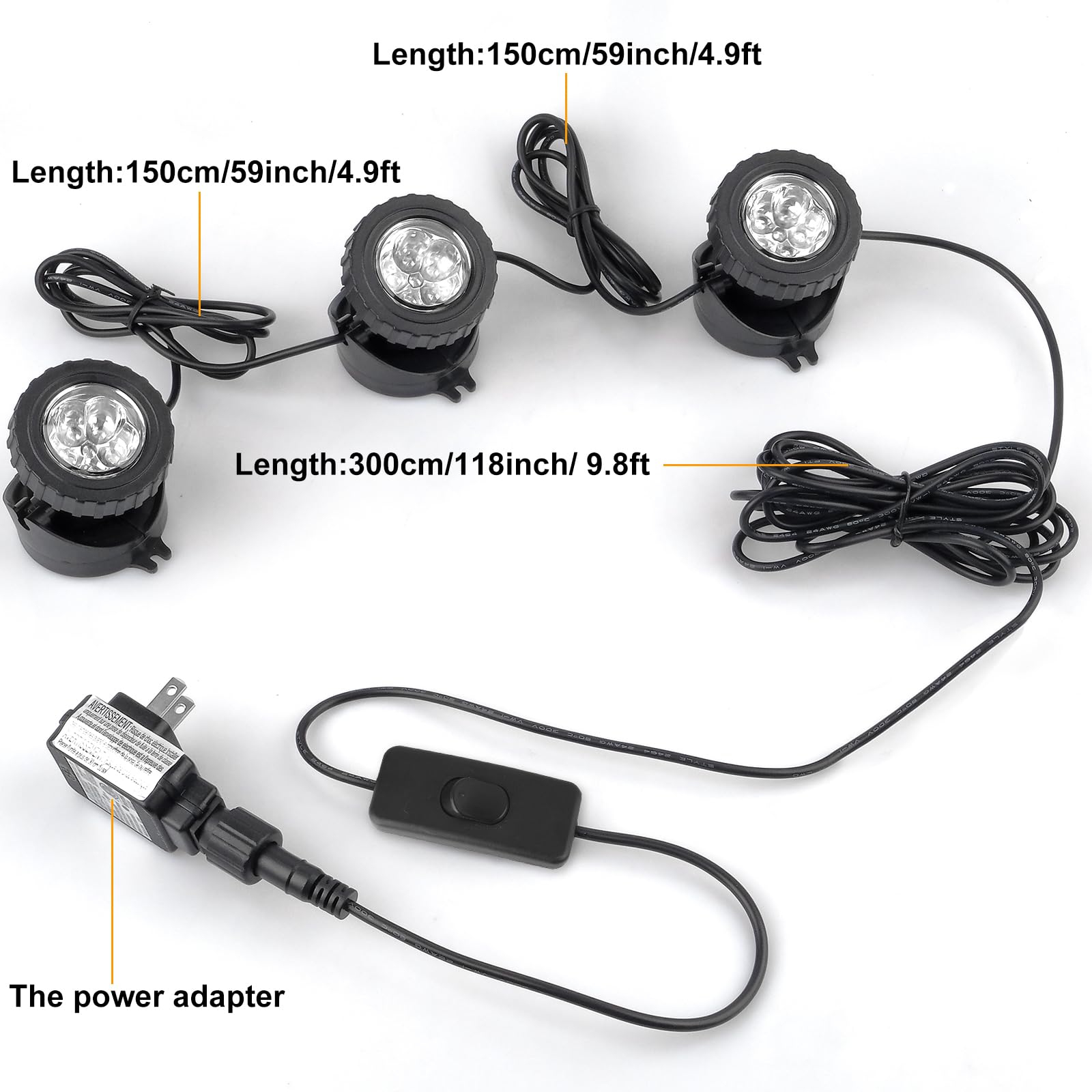 3000K Warmweiß Teichlichter, LED Unterwasser Tauch-Landschaftsstrahler, Schaltersteuerung IP68 Wasserdicht Brunnenlicht Beleuchtung für Fisch Aquarium Tank Garten Hof Pool (3er Set)