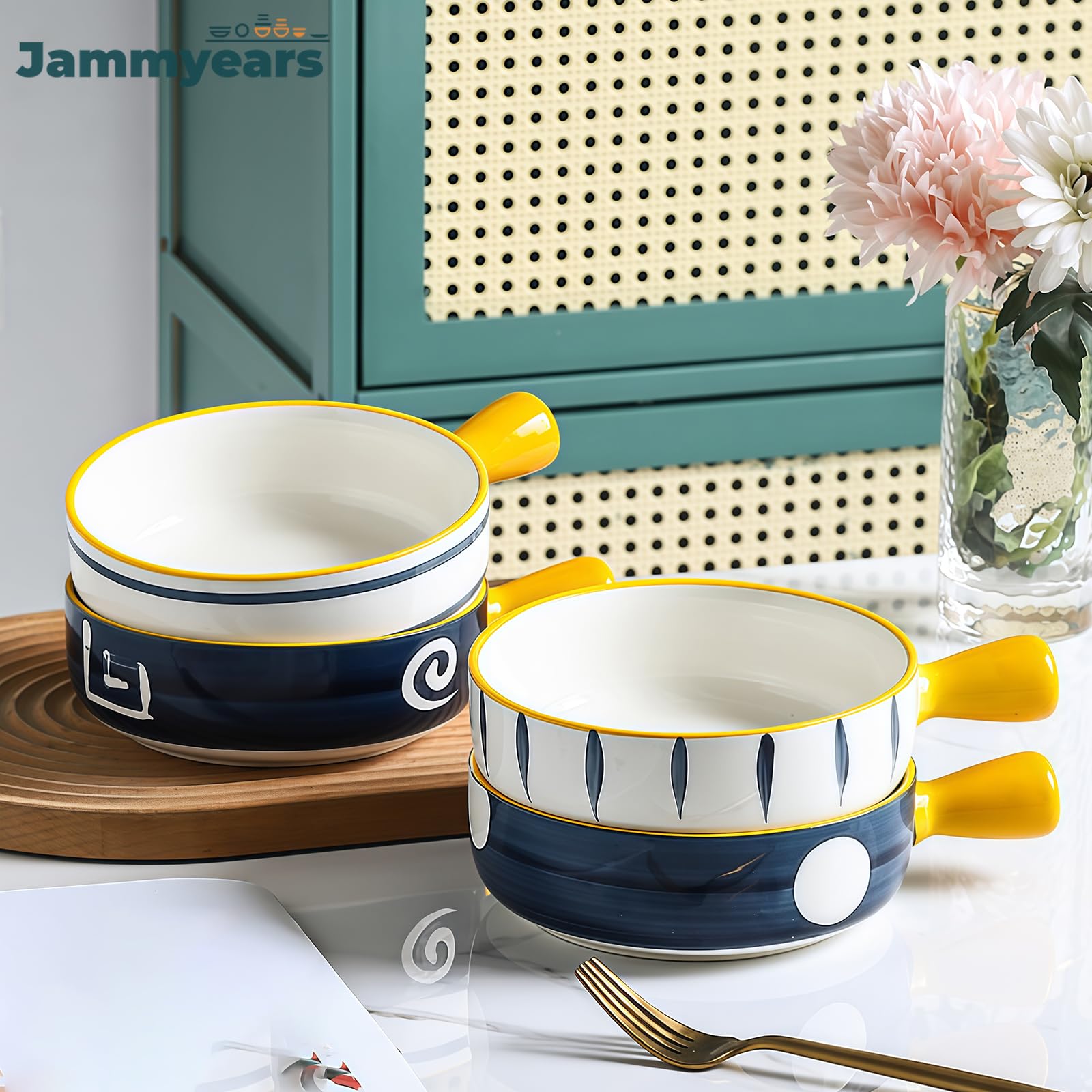 Miska do zupy z uchwytami, ceramiczny kubek do zupy cebulowej, 600 ml, nadaje się do kuchenki mikrofalowej i zmywarki, idealna do francuskiej zupy cebulowej i bulionów, zestaw 2 szt