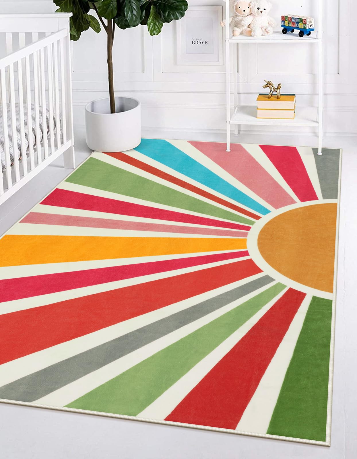 Alfombra de sol moderna arcoíris confeccionada en tejido ultrasuave para guardería chic