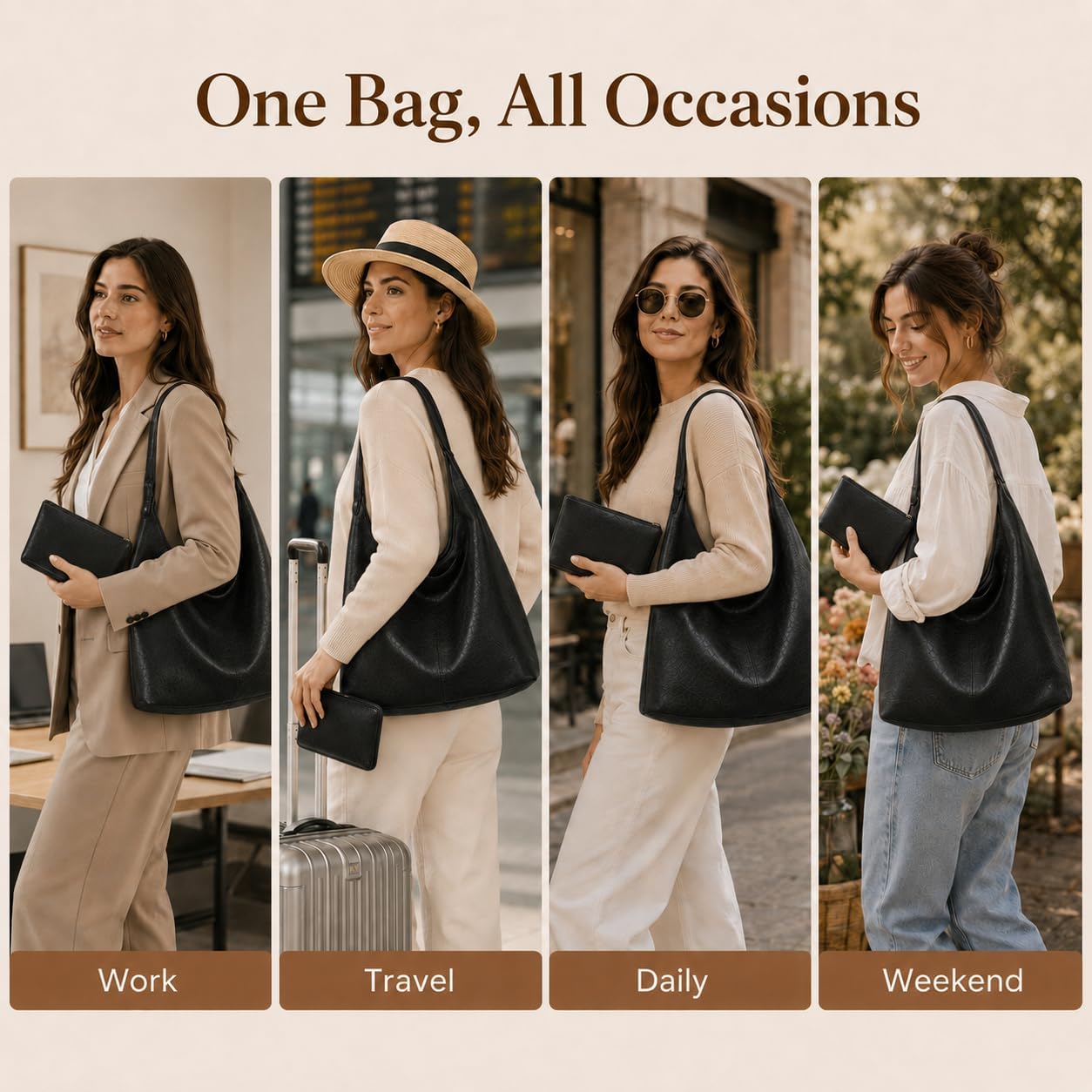 Slouchy Hobo Bags for Women Soft Vegan Leather Shoulder Bag Vintage Crossbody Purse Stylish Everyday Handbags