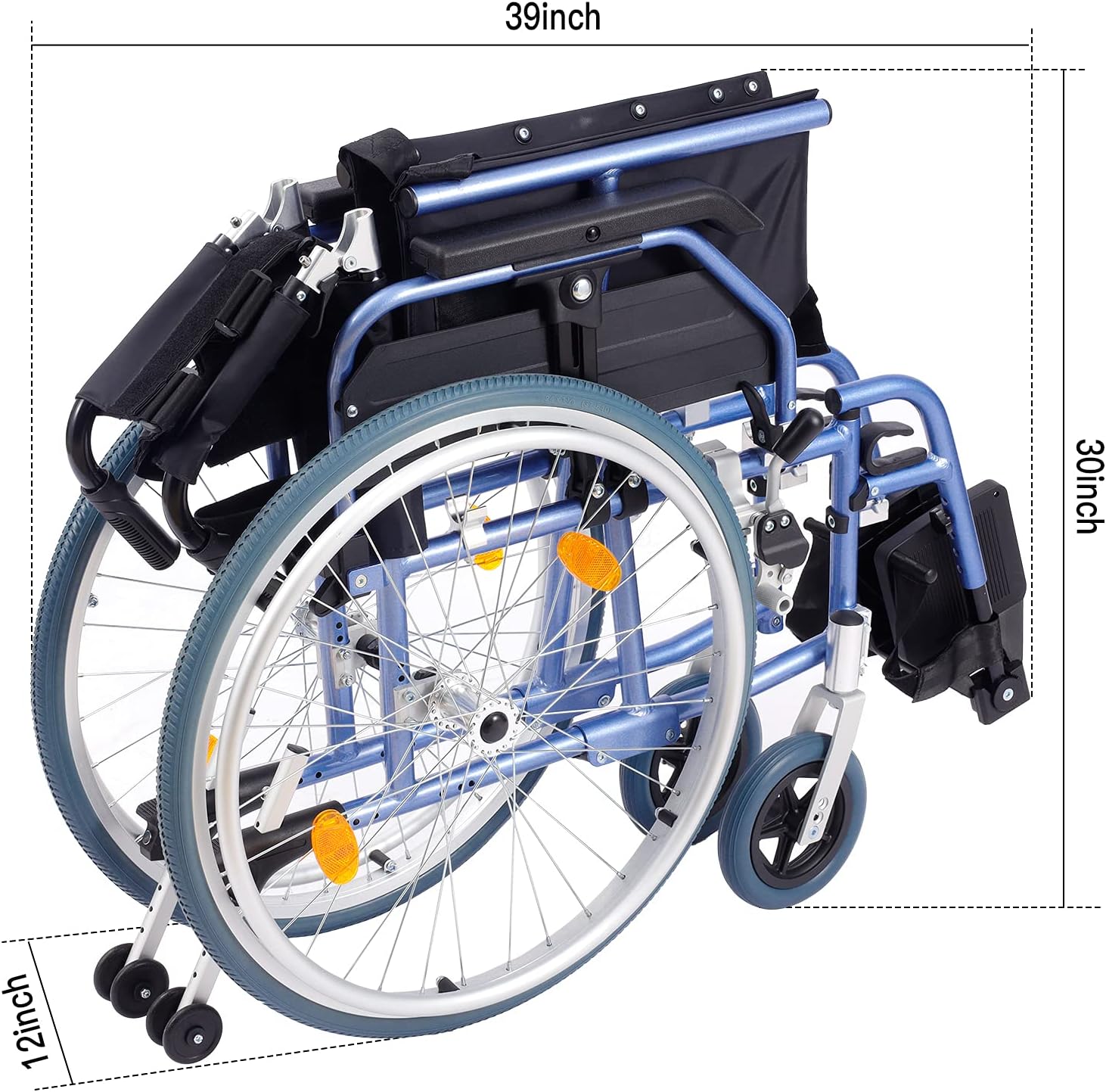 Medwarm Aluminum Multifuctional Manual Wheelchair with Flip Back Armrests, Swing Away Footrests and 24 Inch Rear Wheels, Blue : Health & Household
