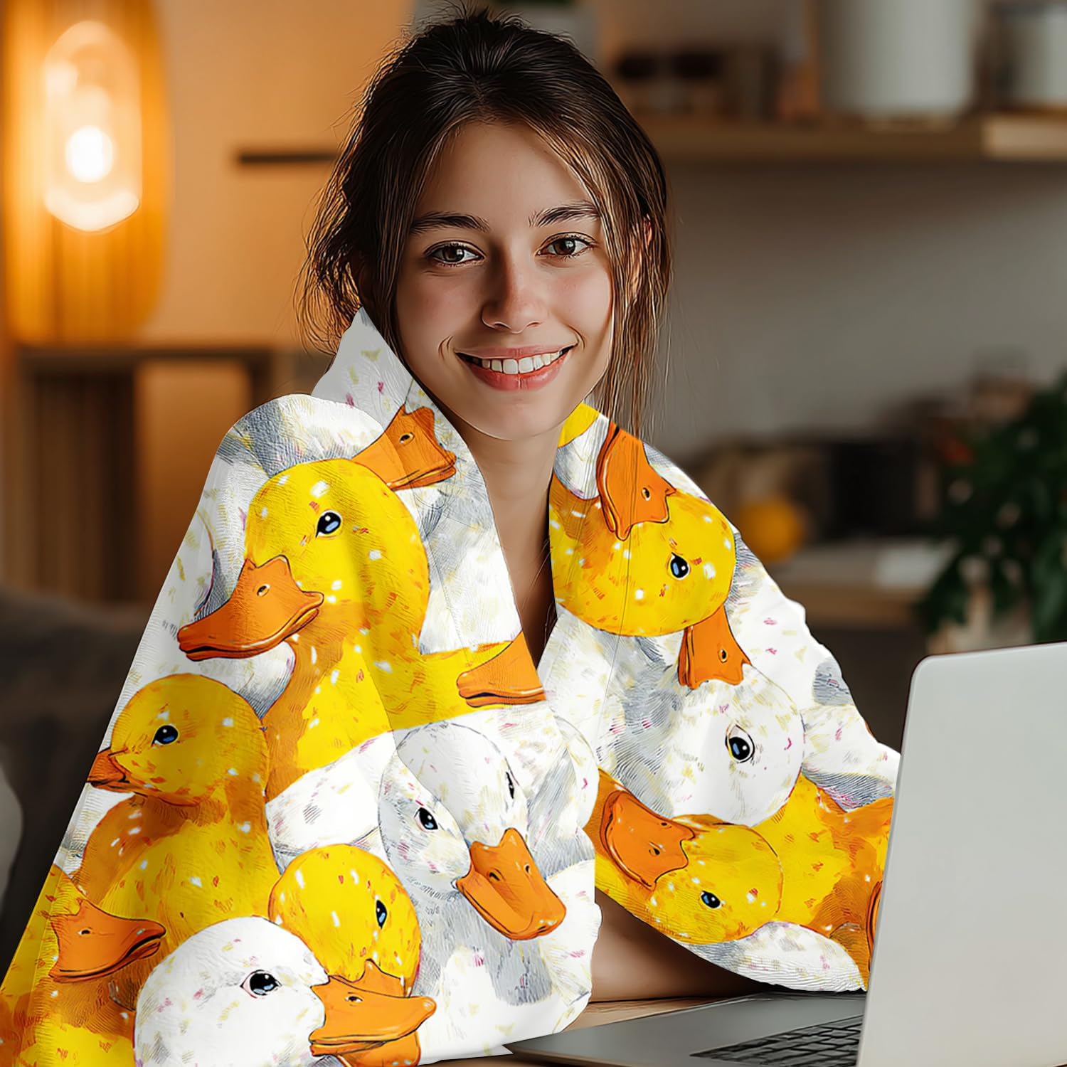 Duck Blanket for Women Men Girls Boys Kids, Super Soft Funny Cute White Yellow Ducks Stuff Decor Throw Blanket Gifts for Duck Lovers, Warm Cozy Plush Fleece Flannel Blankets 50"X40" for Couch Bedding - Image 3