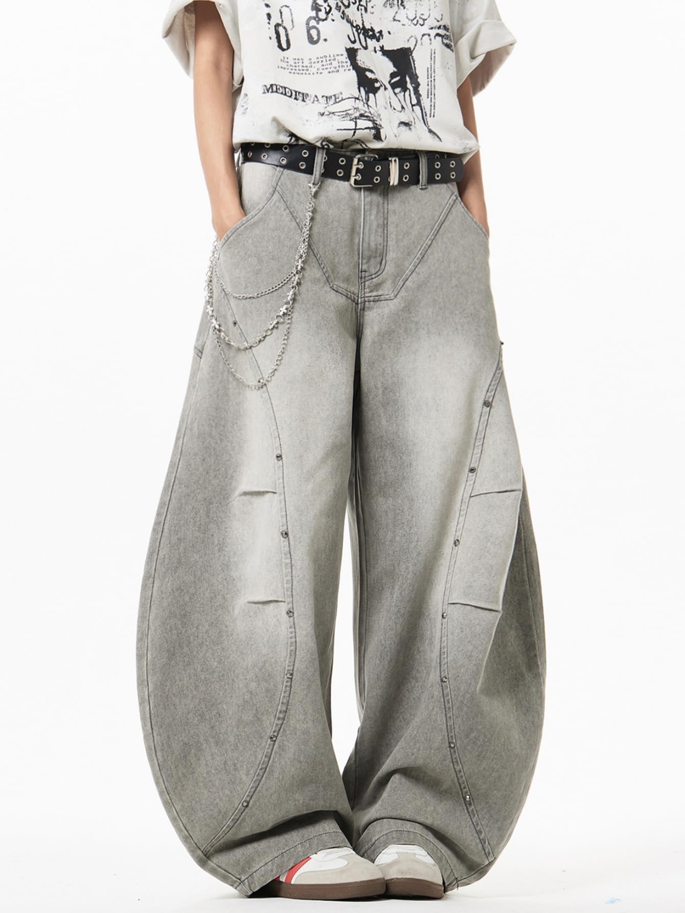 Pantalones vaqueros holgados para hombre, estilo hip hop, corte holgado, con forma de pierna ancha, informales