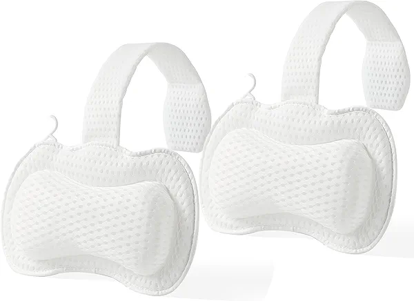 HUGABOW 2-Pack Ergonomic Pillow for Hot Tub, Spa, and Chaise Lounge - Universal Headrest & Neck Support Cushion, Adjustable Height with Long Strap, Easy Drying with Hook (2-Pack)