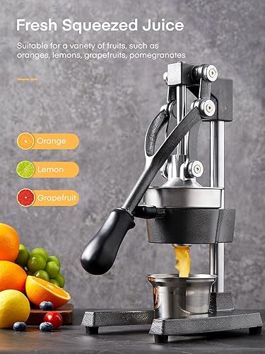 Miniatura 4 de FOHERE Exprimidor de Jugo de Naranja, Exprimidor de Limón de Hierro Fundido, Exprimidor de Cítricos Comercial de Mano para Naranja, Limón, Granada,