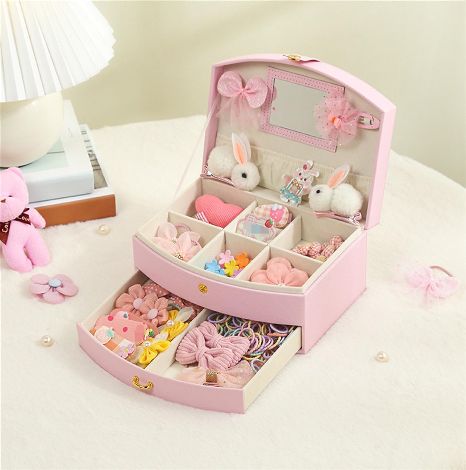 Caja De Joyería Exquisita Caja De Almacenamiento con Cajón Multifuncional Y Creativa para Exhibir Joyas Organizador De Joyas(Pink)