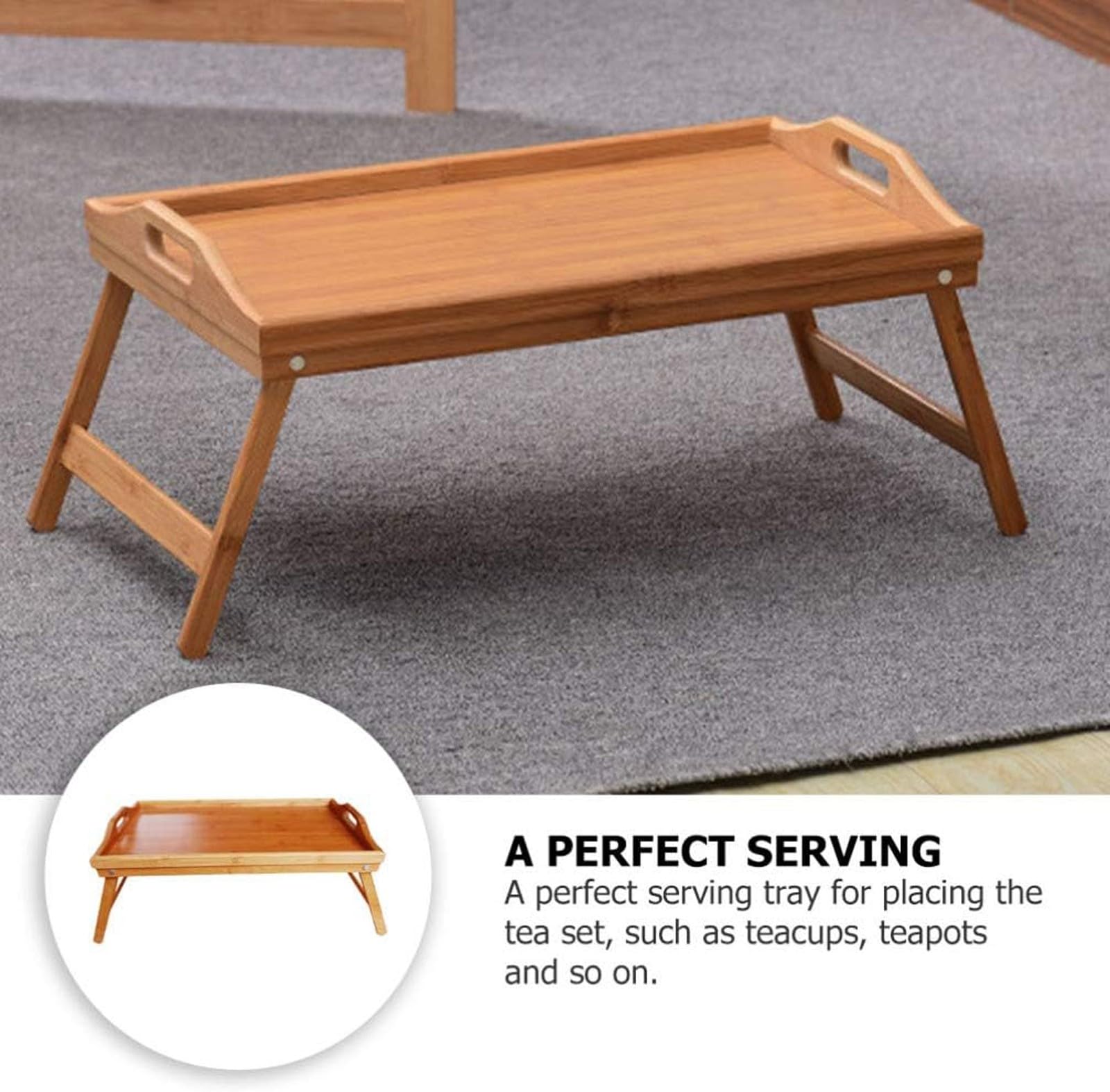 Plateau Pliant Plateau Service en Bambou Plateau Service à Thé Plateau en Bambou Durable Plateau DéCoration IntéRieure Plateau DéCoratif Plateau Facile à Nettoyer(1 pcs)