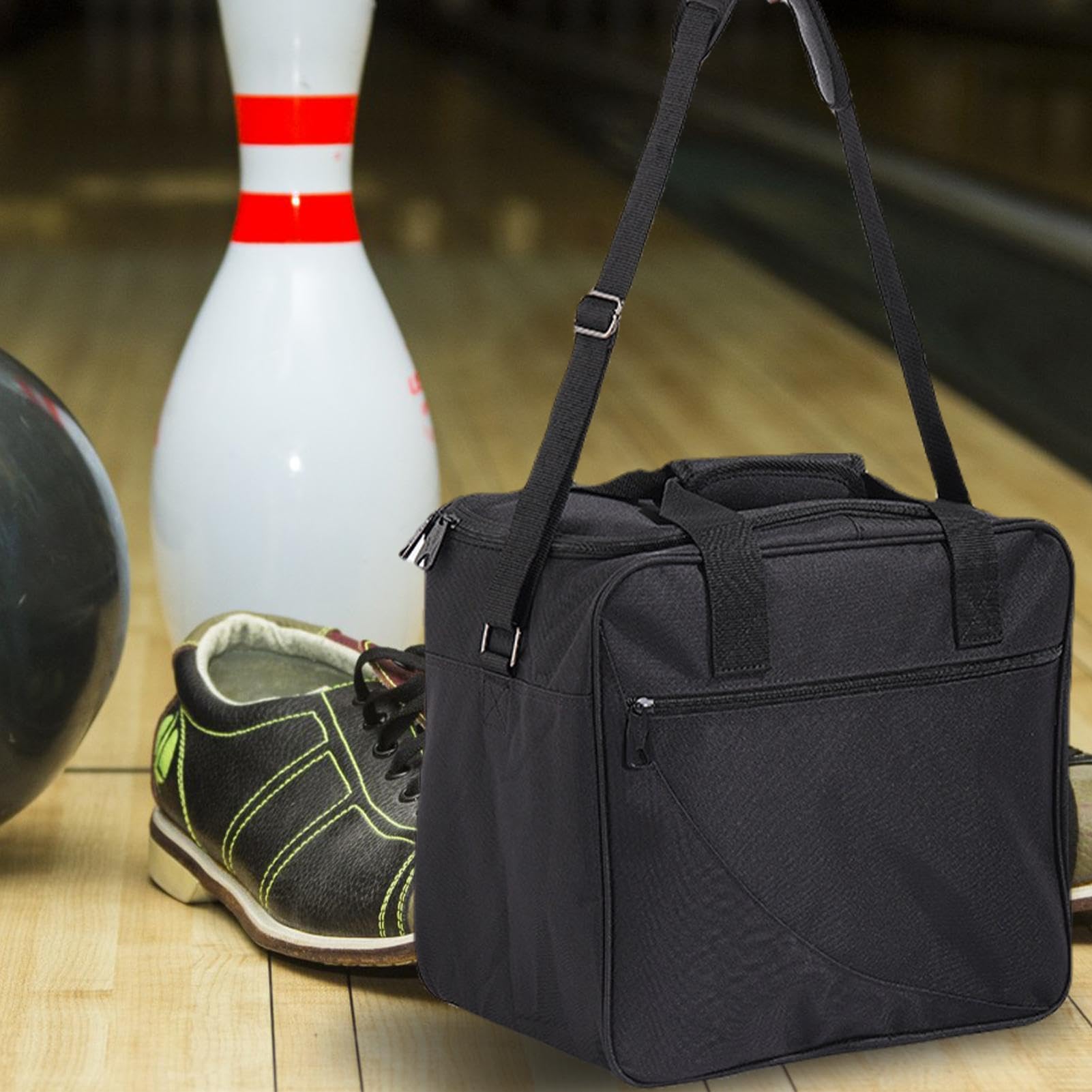 Kegeltasche – wasserdichte Stofftasche mit Schulterriemen, Tasche für Bowlingbälle mit gepolstertem Ballhalter, geeignet für Bowlingschuhe bis zum Tail