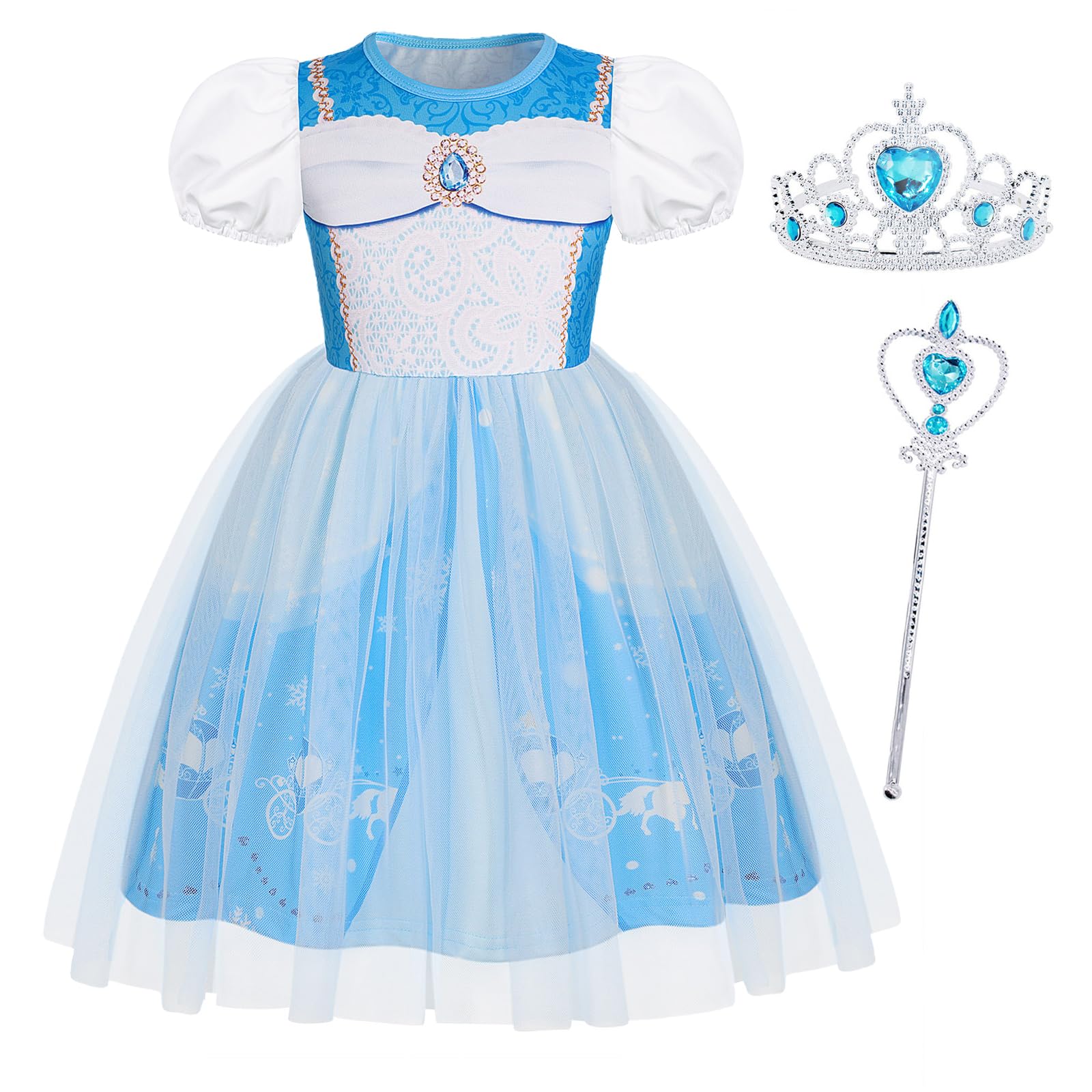 Berich Princess Dress up with Crown World Book Day Halloween Outfit Christmas Gifts Princess Dress up for Girls Costumes 3-4 Years