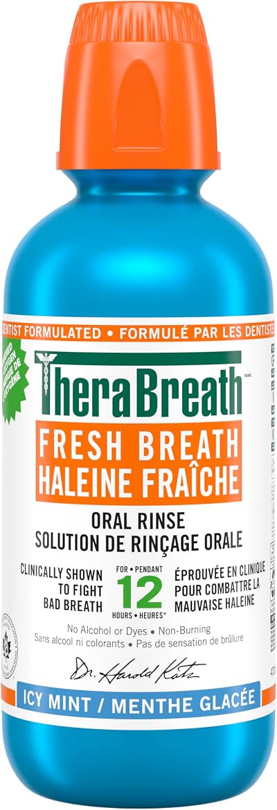 TheraBreath Fresh Breath Oral Rinse - Icy Mint | Fights Bad Breath | Certified Vegan, Gluten-Free, & Kosher | 473ml
