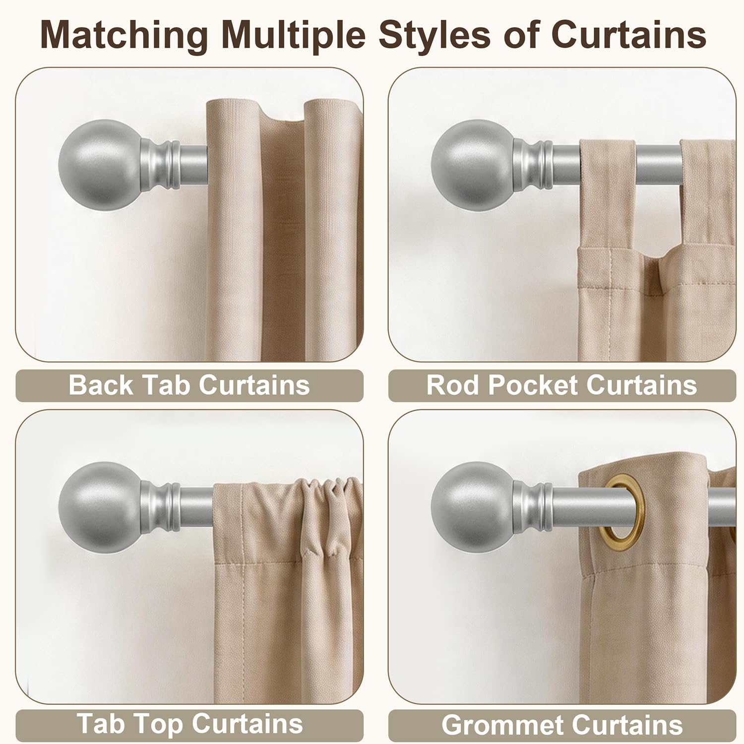 Modern Silver Curtain Rods - Elegant Window Hardware -6 Modern Silver Curtain Rods - Elegant Window Hardware -6