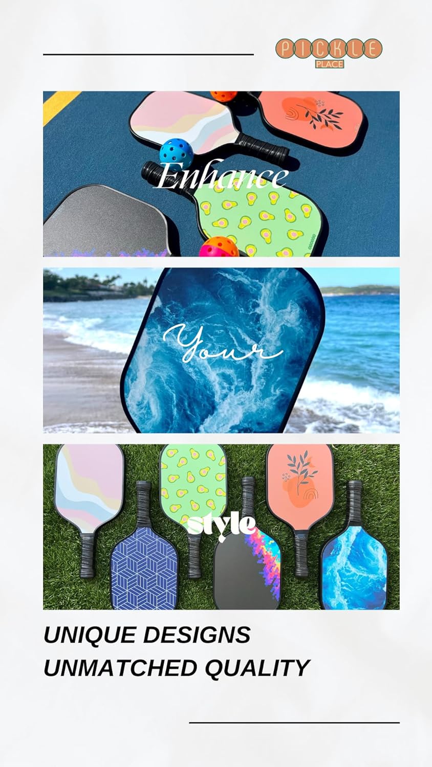 Pickleball Paddles | USA Pickleball Approved | Stylish & Unique Designs | Full Carbon Fiber | PP Honeycomb Core
