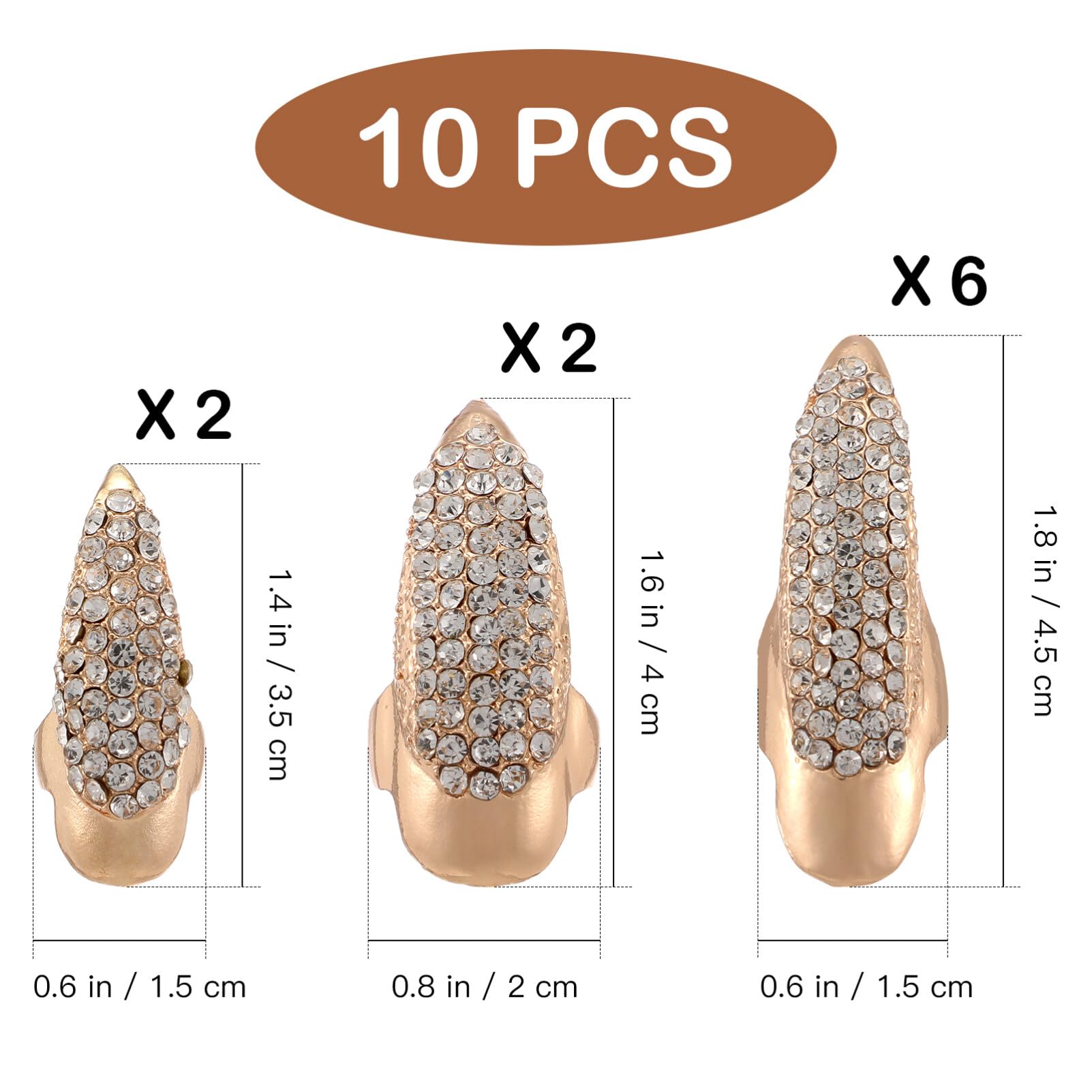 Lurrose Nail Claw Ring 10pcs Halloween Costume Claws Gothic Fake Nails Rings Punk Full Finger Rings for Halloween Cosplay Party