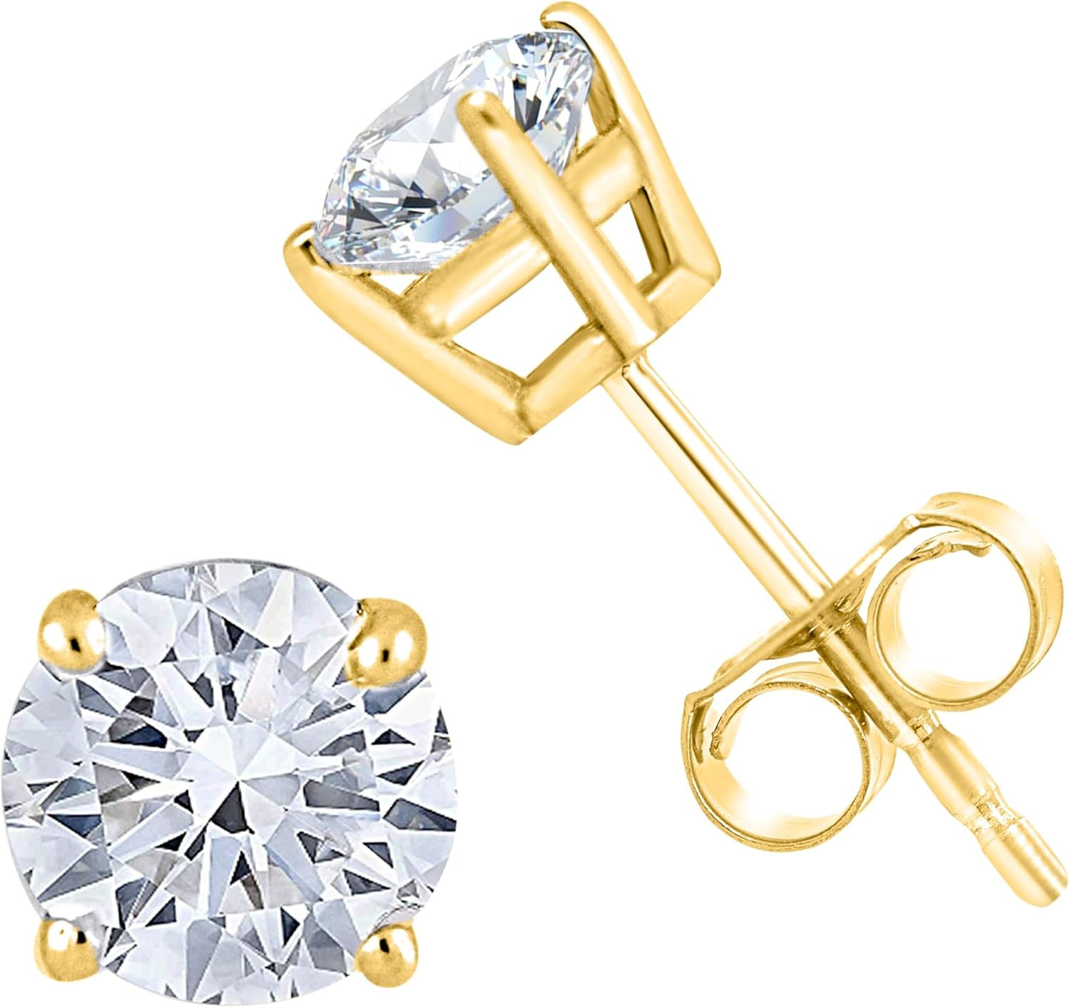 0.25 To 3.00 Carats Lab Grown Round Solitaire Diamond Push Back Stud Earrings In 14K Yellow Gold (E-F Color, VS1-VS2 Eye Clean Clarity)
