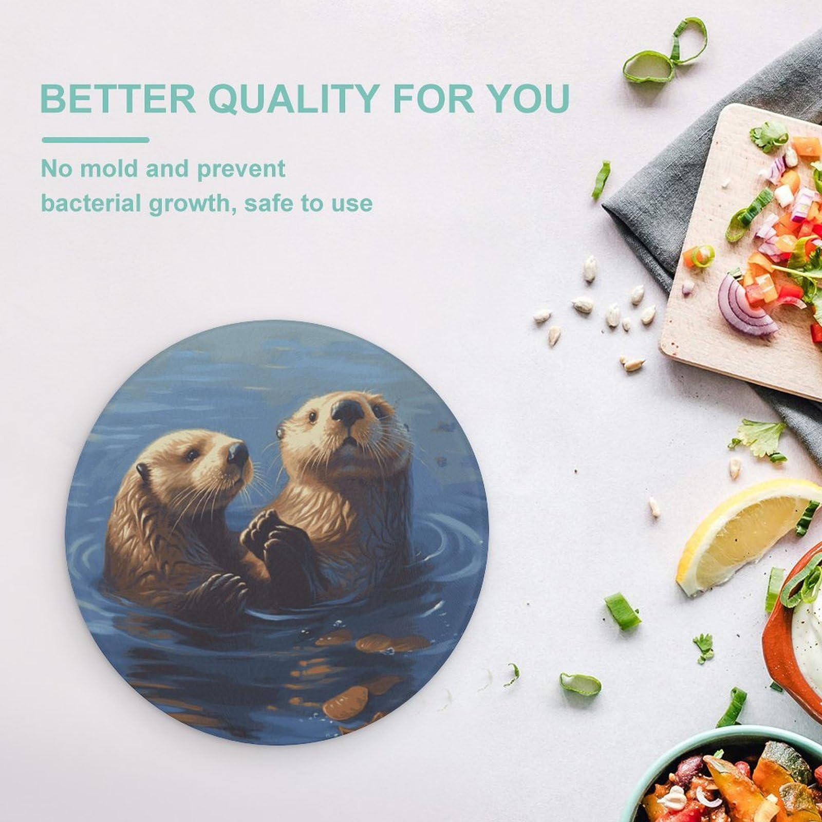Tabla de cortar redonda para pintar nutrias marinas, fácil de limpiar, tablas de cortar para cocina, tamaño grande 7.9, tablas de cortar esenciales de cocina, convenientes para carne y verduras