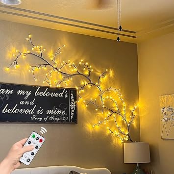 Vines with Lights for Bedroom 7.9FT Remote Timer Warm | Flexible DIY Vine Lights 144 LEDs 5 Brightness Levels 4 Modes 4 Hour Timer Remote Control Brown Bark Texture Easy Shape