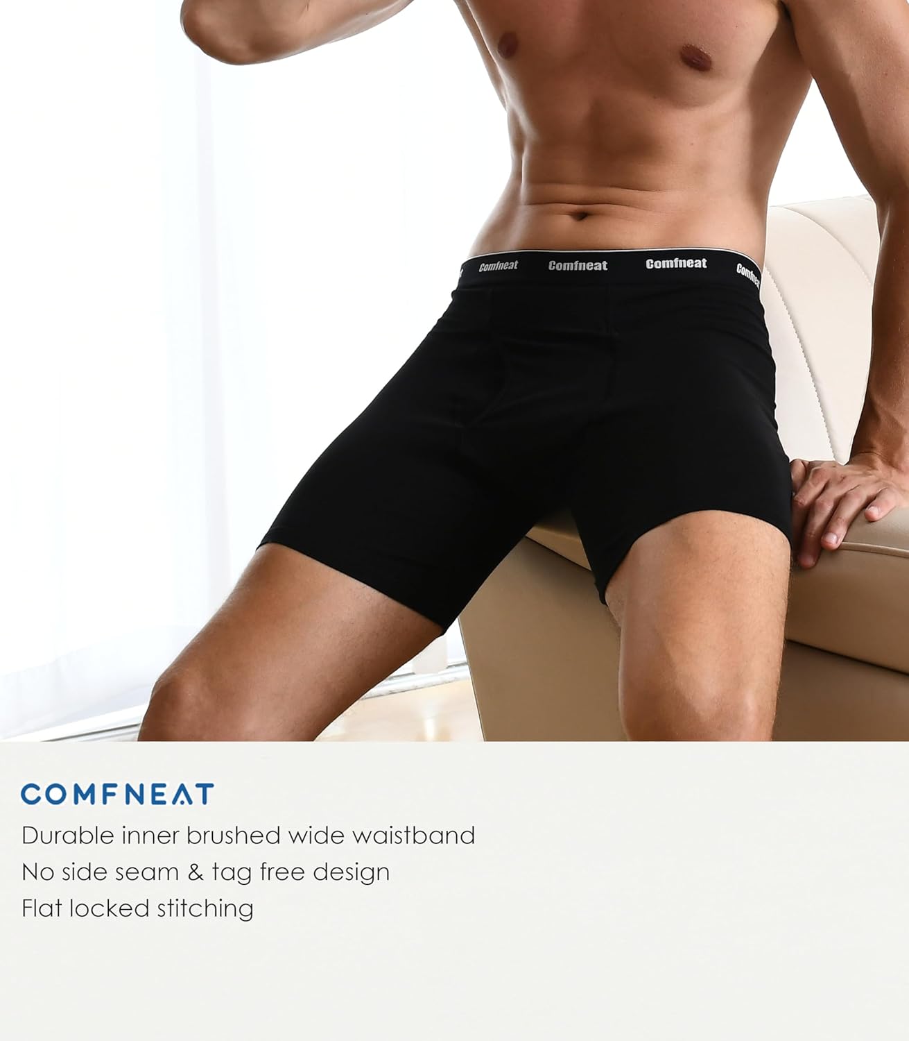 Comfneat Men's 6-Pack Boxer Briefs Soft Breathable Underwear S-XXL Open Fly - Image 7