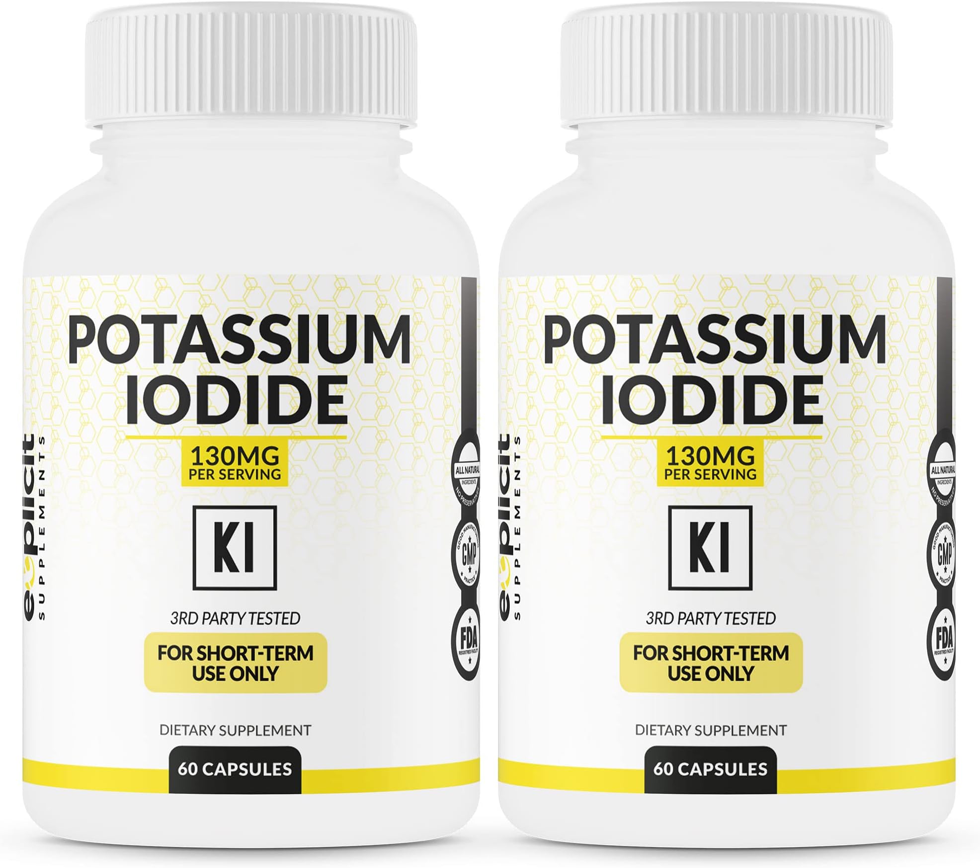 (2 Pack) Potassium Iodide Capsules 130mg Dose - 60 Servings - Thyroid Support & Defense - KI Potassium Iodine Thyroid Support Vitamins
