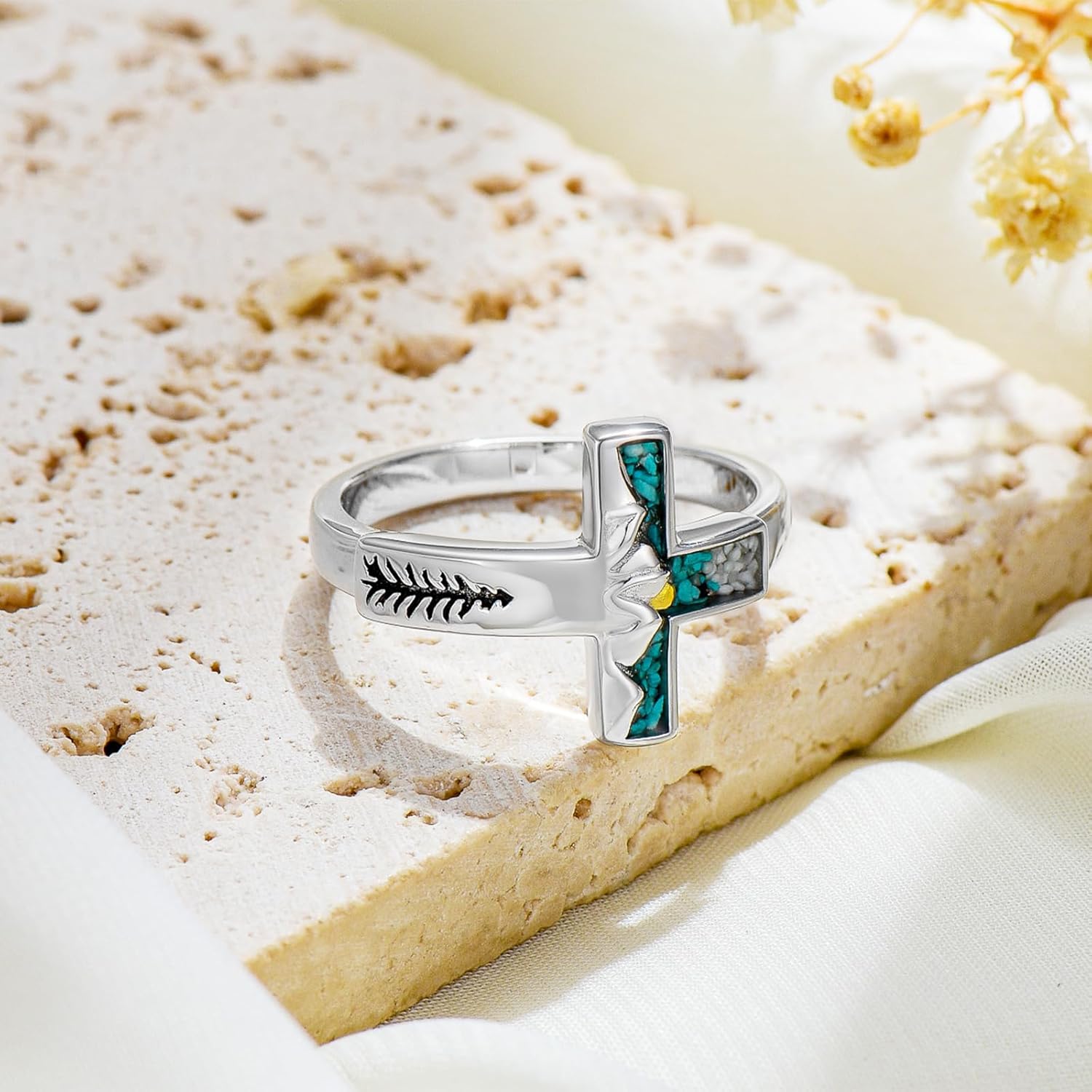 Cross Ring for Women 925 Sterling Silver Mustard Seed/Infinity Faith Cross Ring Religious Christian Jewelry Birthday Christmas Gifts for Christian