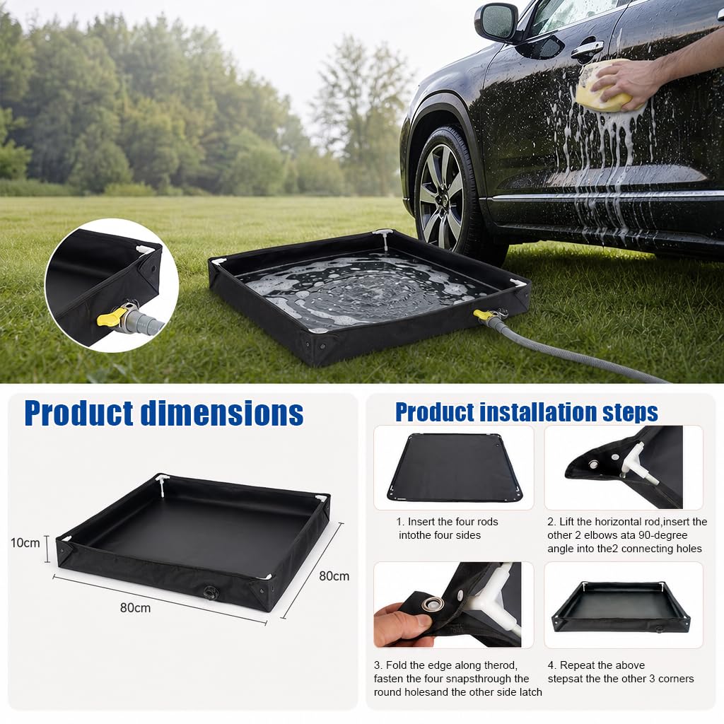Gohytal Base doccia pieghevole, 80 x 80 cm, piatto doccia portatile da campeggio, con tubo di scarico, resistente, Oxford, impermeabile, grande doccia, mobile da campeggio, per camper, interni ed