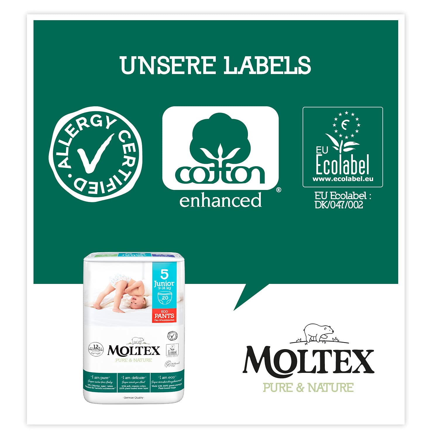 Moltex Pure & Nature Pants Ecologici Taglia 5 (9-14 kg) - 80 Pants (4 Sacchetti da 20 pezzi)