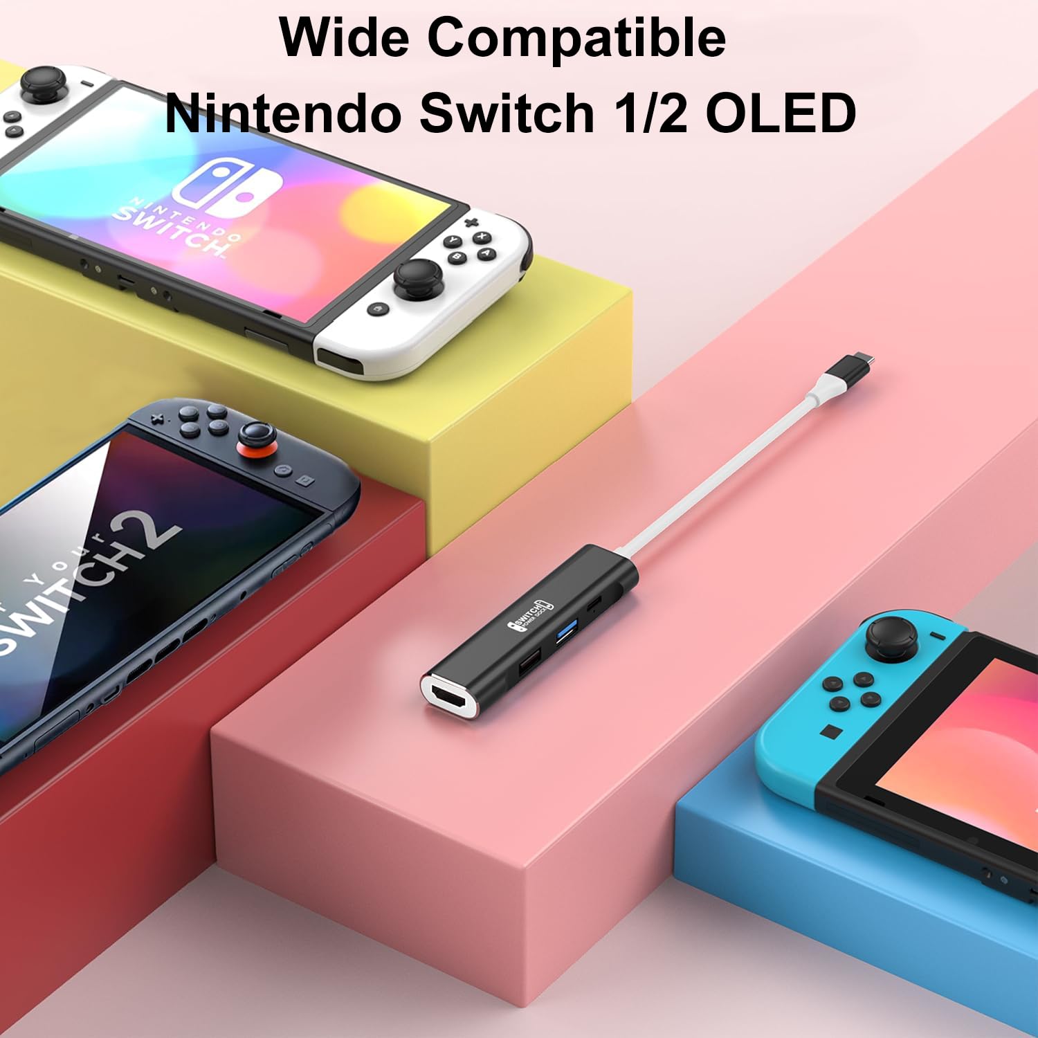 RREAKA Switch Dock für Nintendo Switch 2/1/OLED, 4-in-1 TV Adapter mit 4K60Hz HDMI, USB 3.0, 100W Typ-C Laden, Tragbare Dockingstation für Reisen, Samsung Dex, MacBook