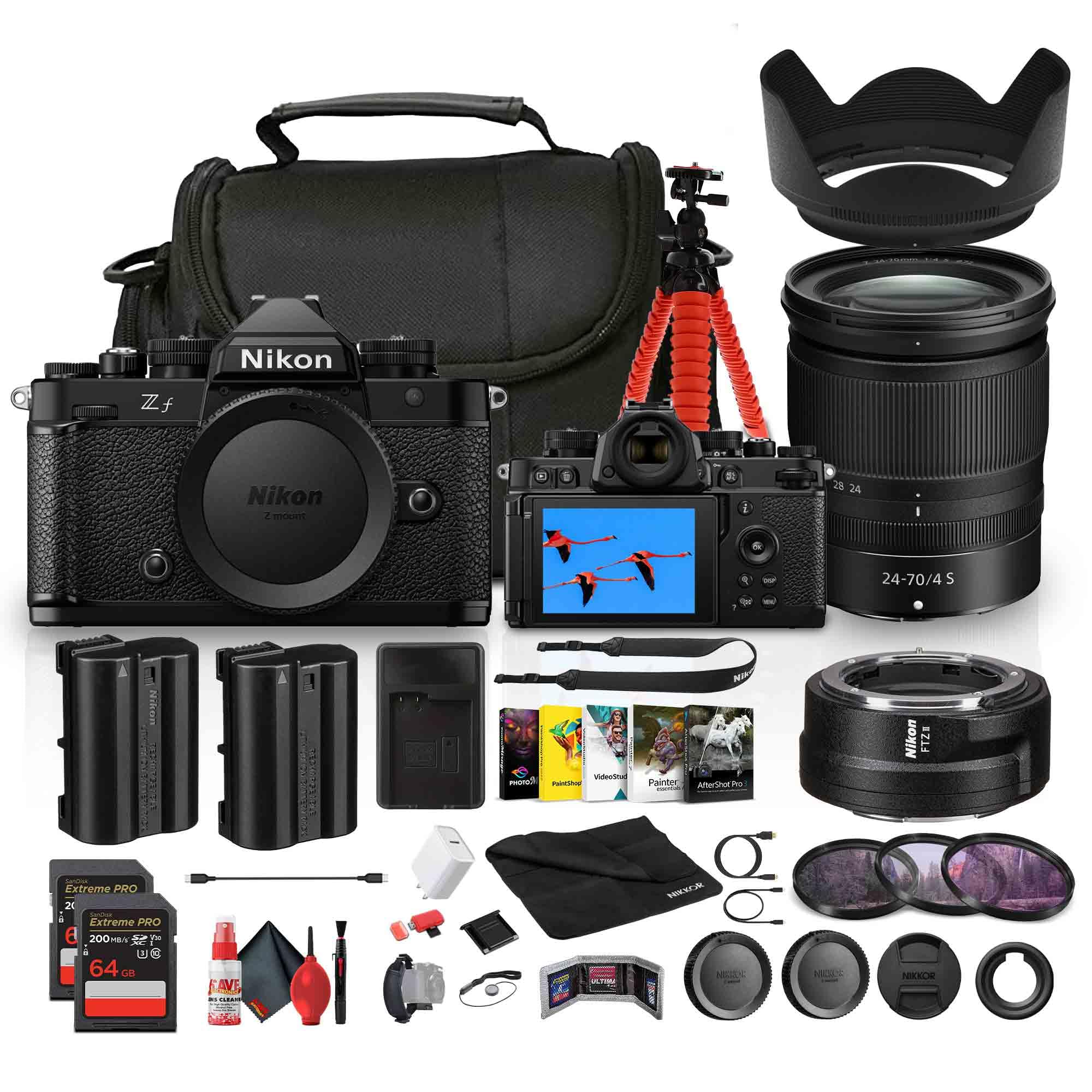 Nikon Zf Full-Frame Mirrorless Camera with 24-70mm f/4 Lens (1772) + FTZ II Mount Adapter + EN-EL15C Battery + 2 x 64GB Memory Card + Photo Software +