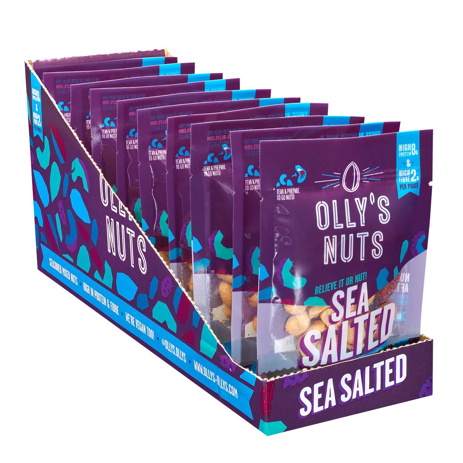 Olly's Nuts, Salted, 100g (Pack of 10), Bigger Sharing Packs, Seasoned Mixed Almonds, Cashews & Peanuts, Healthy Plant-Based Vegan Snacks, High in Protein & Fibre, No Preservatives