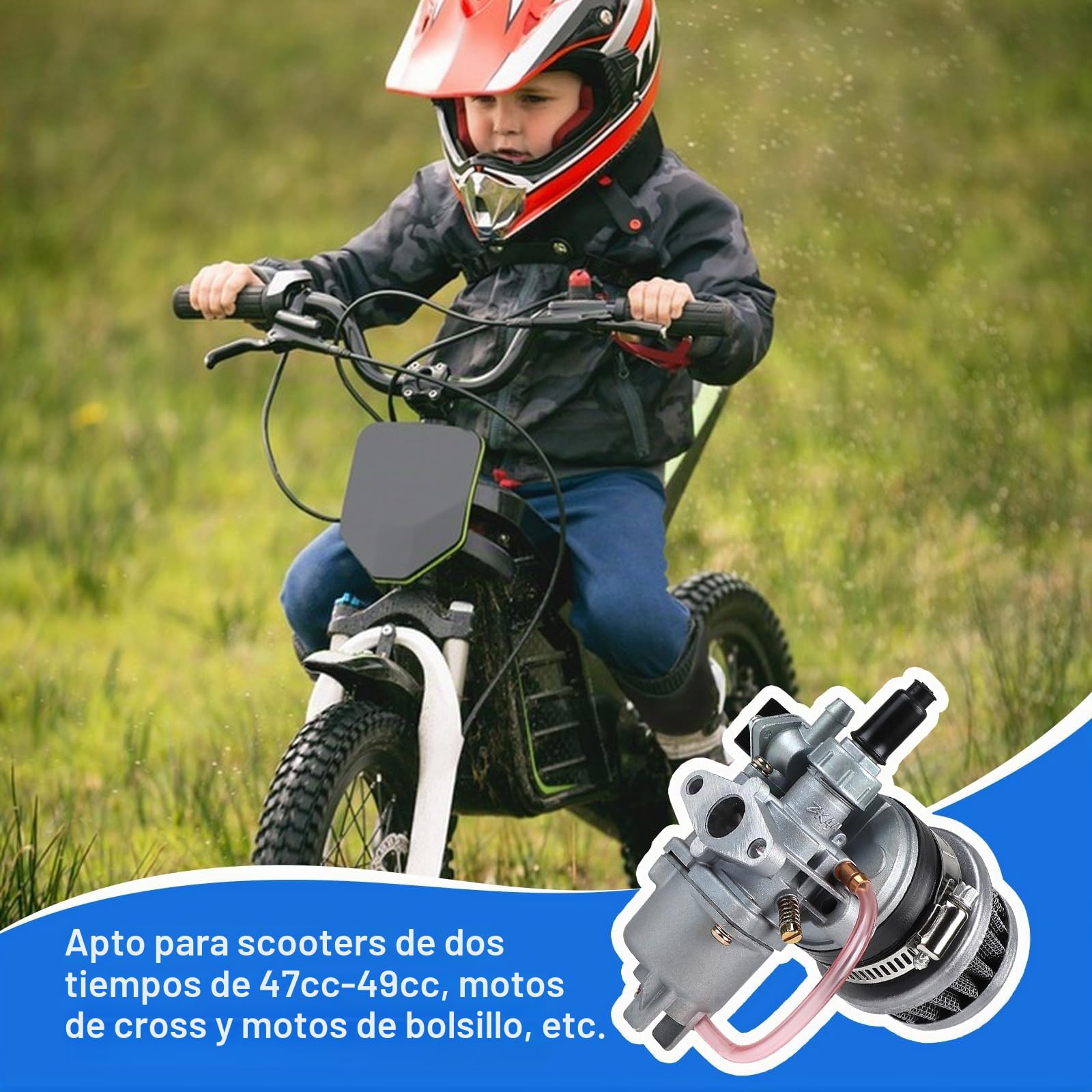 EFUTURETIME Carburador Moto 49cc 13mm con Filtro de Aire para 2 Tiempos 47cc-49cc Mini Motos Dirt Bike Motor Pequeño Mini Quads Motos para Niños