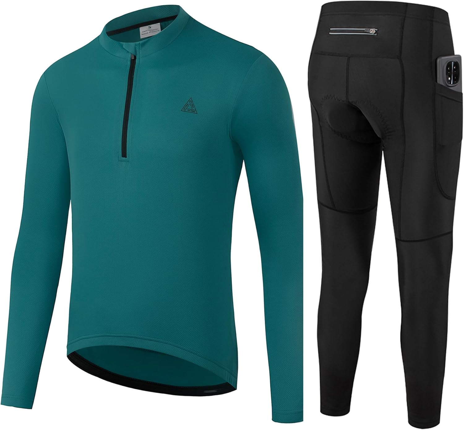 OFF PRND Men's Cycling Jersey 1/3 Zipper Cycling Set Solid Color Club Fit, Long Sleeeves Bike Jersey and Pants Zipper Pocket