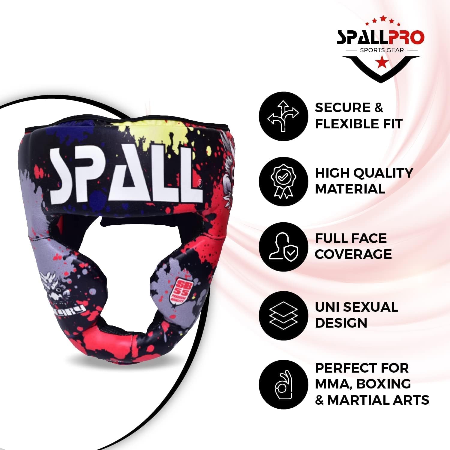 Spall Pro Born to Fight Boxing Headgear, Sparring Helmet for Fighting Sports Karate Boxing Martial Arts MMA and Taekwondo