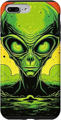 Vista 19 de iPhone 14 Pro Cute Green Alien Head UFO Space Face Alien Case