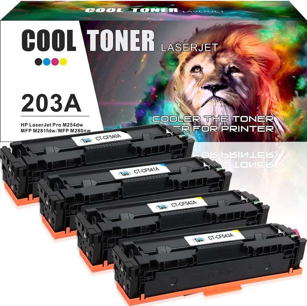 Cool Toner 4 Pack Compatible for HP 203X 203A CF540A CF541A CF542A CF543A CF540X Toner Cartridge Replacement for HP Color LaserJet Pro MFP M281fdw M281fdn M280nw, HP LaserJet Pro M254nw M254dw Toner