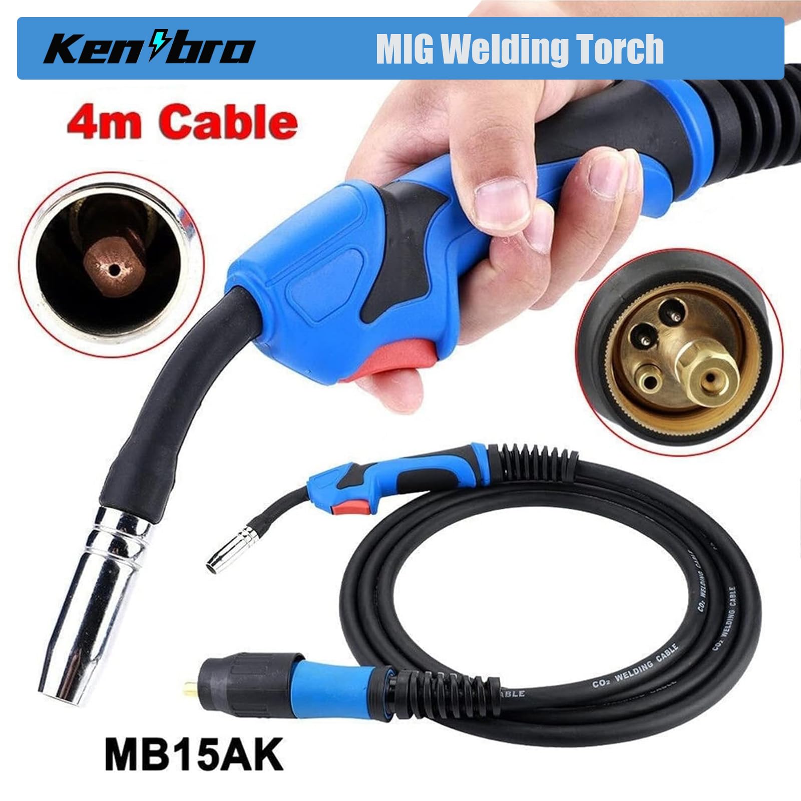 Torcia Saldatura MIG MAG MB15 15AK 4m Con Attacco Centrale - Set Completo Con Ricambi E Ugelli Per Saldatrice CO² - 2